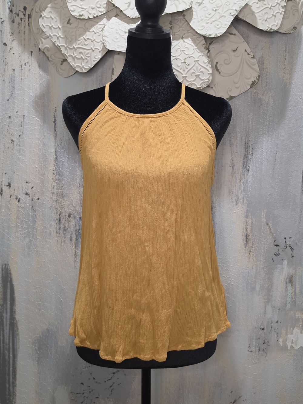 Hippie Rose Mustard Halter Tank with Thin Straps Size Large